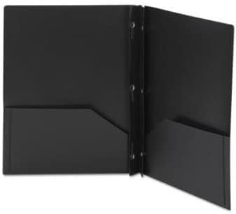 Letter Size Plastic Folder with Pockets and 3 Metel Prongs (Black)