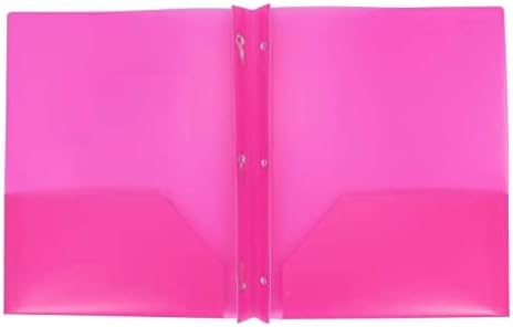 Letter Size Plastic Folder with Pockets and 3 Metel Prongs (Pink)