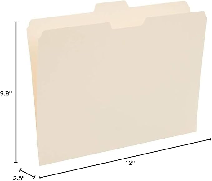 Staples File Folders, Letter Size, 1/5‑Cut Tabs, Assorted Positions, Manila, Durable Paper Stock, 100/Box