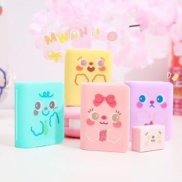 4pcs Multicolour Cute Dual Purpose Book Pencil Sharpener Eraser, Cute Cartoon Student Eraser Pencil Cute,Office and School Supplies