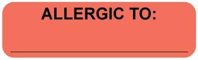 Mini Medical Allergic and Alert Labels, 5/16" x 1-1/2", Florescent Colors, self-Adhesive, ROLL of 500, (Allergic to - RED)