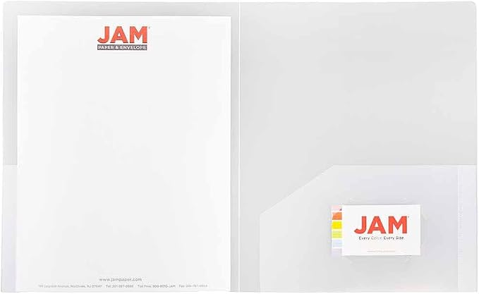JAM PAPER Heavy Duty Plastic 2 Pocket Extra Tough School Folders - Clear - 24/Pack