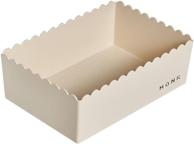 Desktop Storage Basket, 2-Pack, Decorative Scalloped Plastic Organizer, Kawaii Style (Light White, Large)