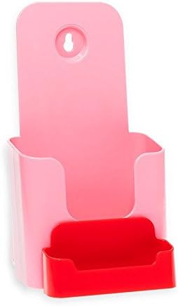 Source One 4 X 9 Inches Tri Fold Brochure Holder with Business Card Holder (1 Pack, Pink & Red)