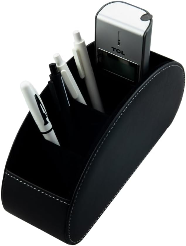 Remote Control Holder Organizer - Table Desk Leather Control Storage with 5 Spacious Compartments (Black)