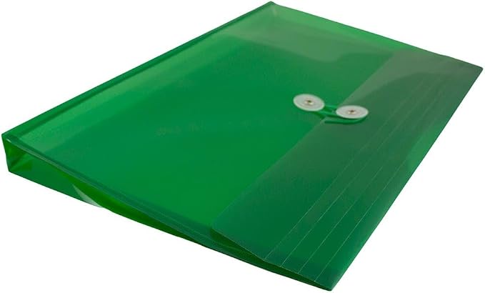 JAM PAPER Plastic Envelopes with Button & String Tie Closure - Legal Booklet - 9 3/4 x 14 1/2 - Green - 3/Pack