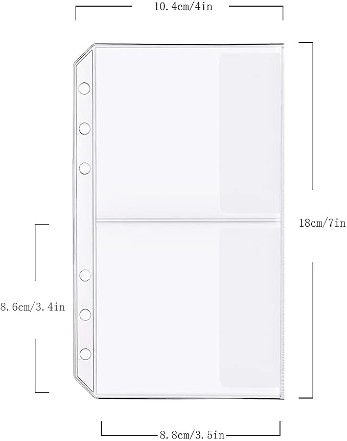 6 Pack A6 6 Holes Binder 2 Pockets Plastic Binder Folders Waterproof 6 Holes Holder for Receipt Ticket (2 Pocket, A6)
