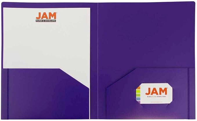 JAM PAPER Heavy Duty Plastic 2 Pocket Extra Tough School Folders - Purple - 12/Pack