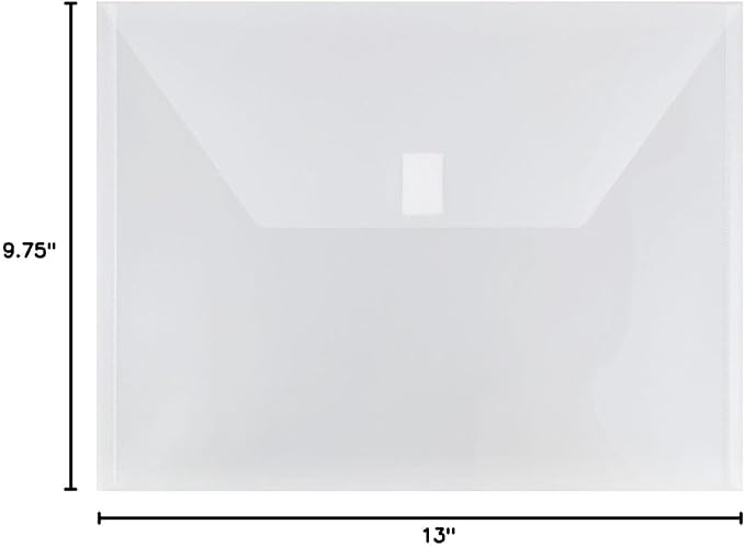 JAM PAPER Plastic Envelopes with Hook & Loop Closure - Letter Booklet - 9 3/4 x 13 - Clear - 12/Pack