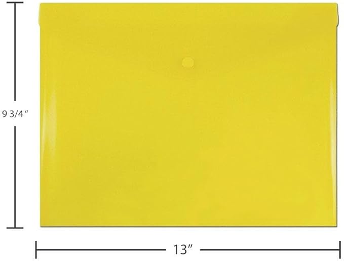 JAM PAPER Plastic Envelopes with Snap Closure - Letter Booklet - 9 3/4 x 13 - Yellow - 3/Pack