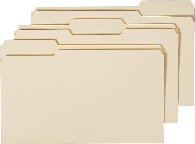 Staples 3‑Tab File Folder, Legal Size, Manila, Assorted Tab Positions, Durable Paper Stock, 100/Box, 5‑Box Carton
