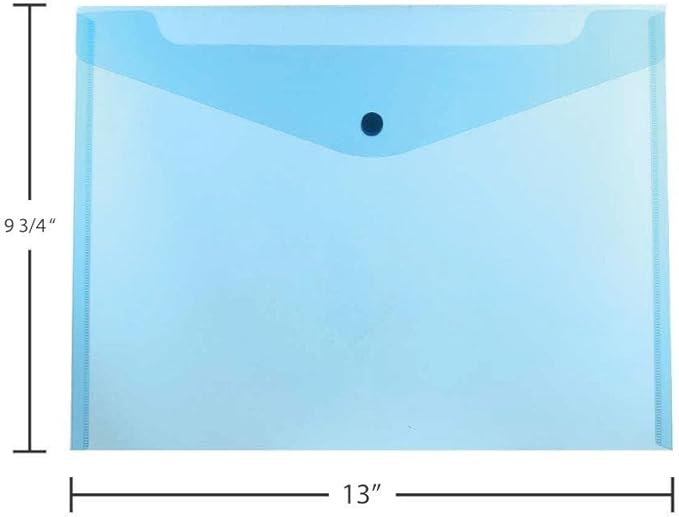 JAM PAPER Plastic Envelopes with Snap Closure - Letter Booklet - 9 3/4 x 13 - Blue - 3/Pack
