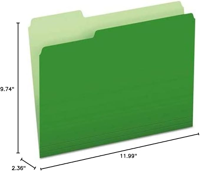 Pendaflex Colored File Folders, 100 Pack, Letter Size (8.5" x 11"), Durable Green Folders, 3 Tabs for Easy Labeling, Colorful School, Office & Home Document Organization