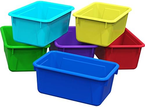 Storex 62414U05C Small Cubby Bin, Plastic Storage Container Fits Classroom Cubbies, Pack of 5, 12.2" x 7.8" x 1" (Assorted colors)
