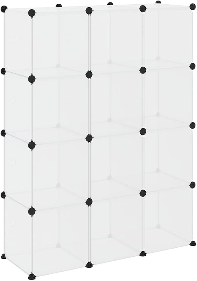 vidaXL Storage Cube Organiser with 12 Cubes and Doors Transparent PP