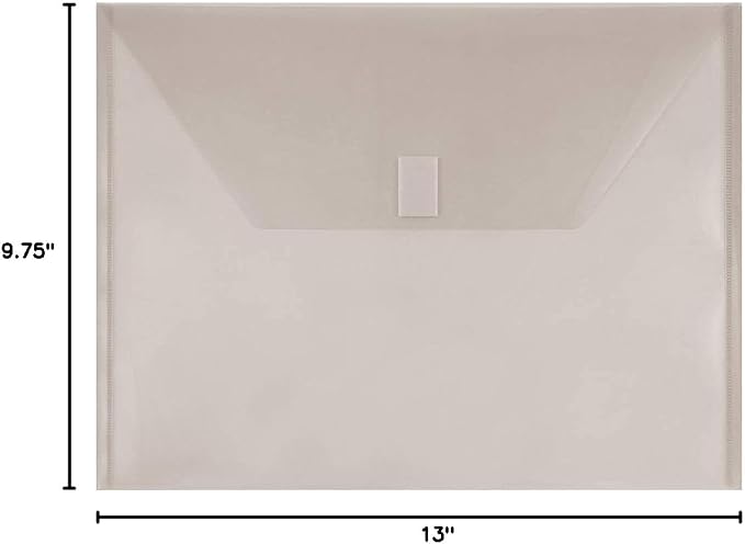 JAM PAPER Plastic Envelopes with Hook & Loop Closure - Letter Booklet - 9 3/4 x 13 - Smoke Gray - 12/Pack