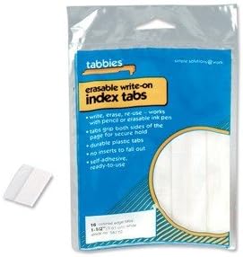 Tabbies Erasable Write-on File Folder Index Tabs - 24 Tabs, 1-1/2"W x 1/2" Extension, White Edge, Can Be Used Over and Over, Attaches to Most Materials (58710)