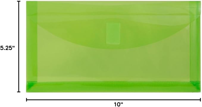 JAM PAPER Plastic Expansion Envelopes with Hook & Loop Closure - #10 Booklet Wallet - 5 1/4 x 10 with 1 Inch Expansion - Lime Green - 12/Pack