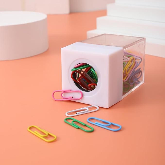 Paper Clip Dispenser Holder,Desk Organizer with Magnetic Top for Office and School Multi-Use Clips and Binder Clips Holder Portable Square Desktop Paper Clip Storage Box Office Supplies(Pink )