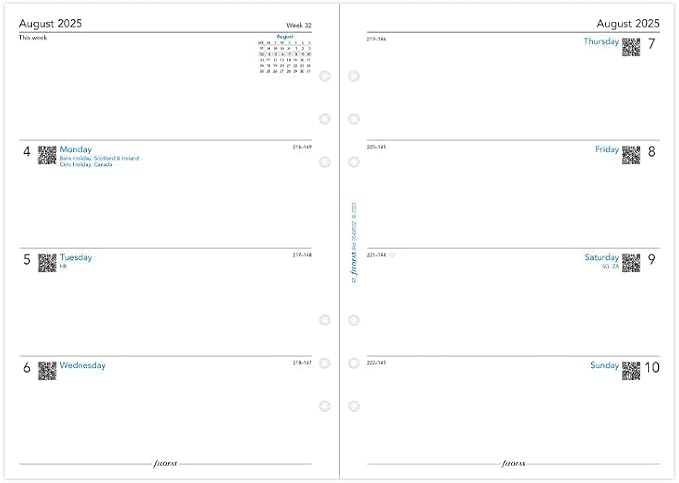 Filofax Calendar Diary Refill, A5 Size, Week-to-View, Academic, White Paper, Unruled, English, August 2025 to July 2026 (C68562-26)