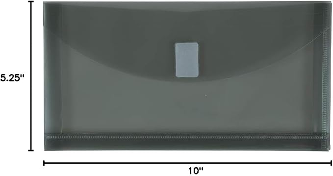 JAM PAPER Plastic Expansion Envelopes with Hook & Loop Closure - #10 Booklet Wallet - 5 1/4 x 10 with 1 Inch Expansion - Smoke Grey - 12/Pack