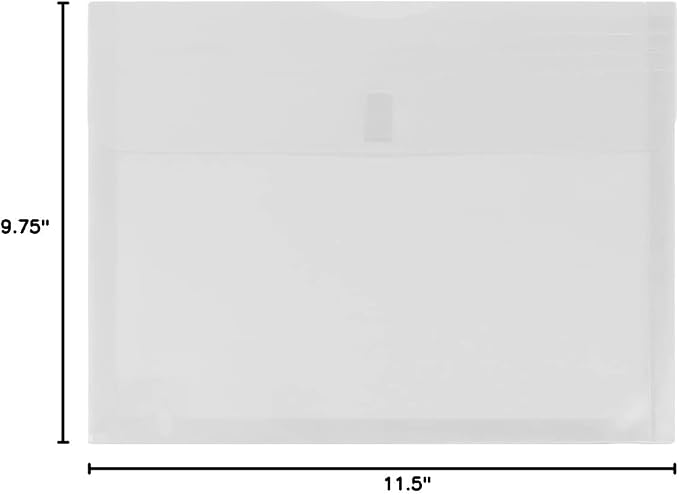 JAM PAPER Plastic Expansion Envelopes with Hook & Loop Closure - Letter Booklet - 9 3/4 x 13 with 1 Inch Expansion - Clear - 12/Pack