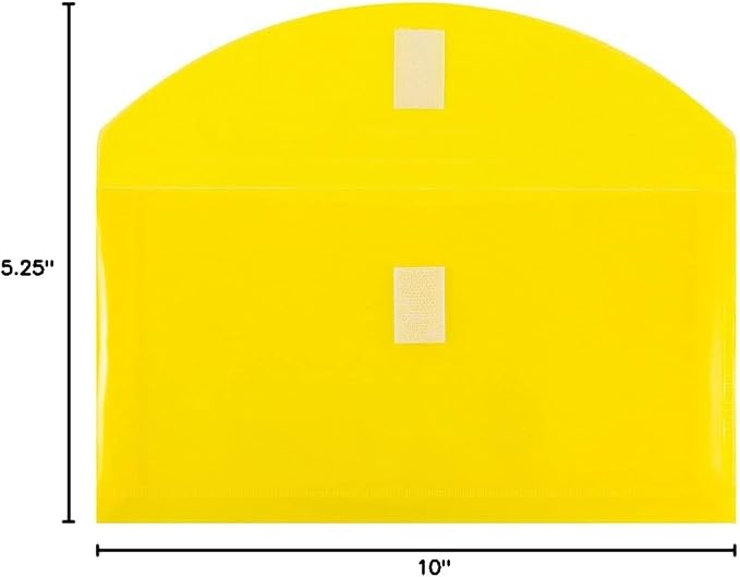 JAM PAPER Plastic Expansion Envelopes with Hook & Loop Closure - #10 Booklet Wallet - 5 1/4 x 10 with 1 Inch Expansion - Yellow - 12/Pack
