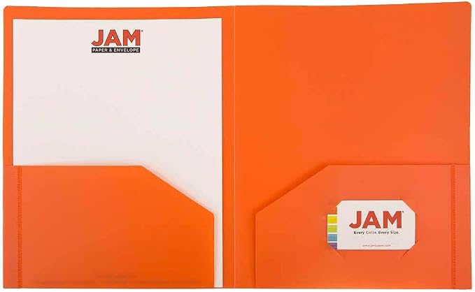 JAM PAPER Heavy Duty Plastic 2 Pocket Extra Tough School Folders - Orange - 24/Pack