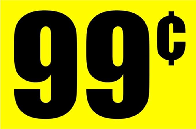 99 Cents In-Store Use Bright Yellow Labels - 3/4" x 1/2" - Roll of 1000 #MSLW3400