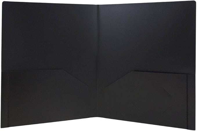 JAM PAPER Heavy Duty Plastic 2 Pocket Extra Tough School Folders - Black - 12/Pack