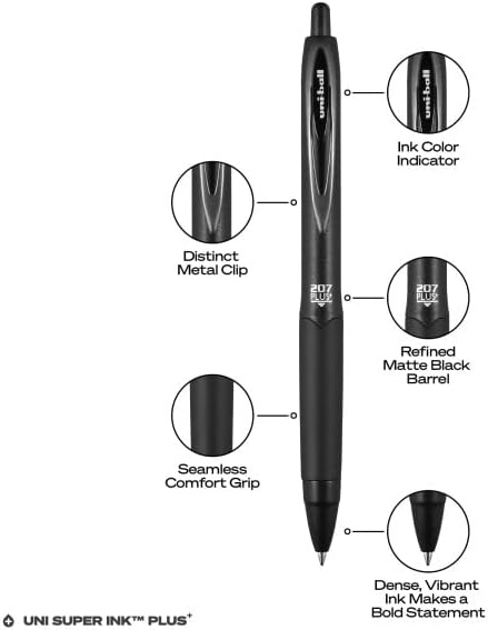 uniball™ 207 Plus+ Retractable Gel Pens, Medium Point (0.7mm), Black Ink, 36 Pack