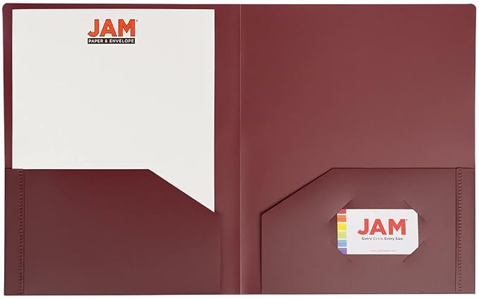 JAM PAPER Heavy Duty Plastic 2 Pocket Extra Tough School Folders - Burgundy - 24/Pack