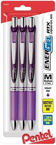 Pentel Pink BCA RTX Retractable Liquid Gel Pen, (0.7mm), Medium Line, Metal Tip, Violet Ink, Pack of 3 (BL77BP3V)