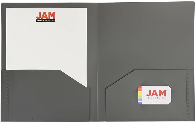 JAM PAPER Heavy Duty Plastic 2 Pocket Extra Tough School Folders - Grey - 24/Pack