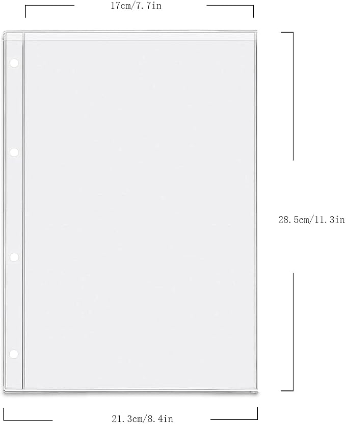 4 Pack A4 4 Holes Binder Pockets Plastic Binder Folders Waterproof 4 Holes Holder for Receipt Ticket (Pocket, A4)