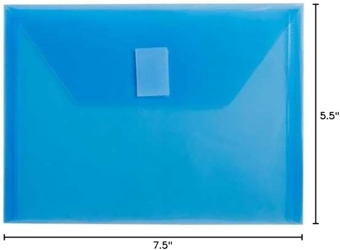 JAM PAPER Plastic Envelopes with Hook & Loop Closure - Index - 5 1/2 x 7 1/2 - Blue - 3/Pack