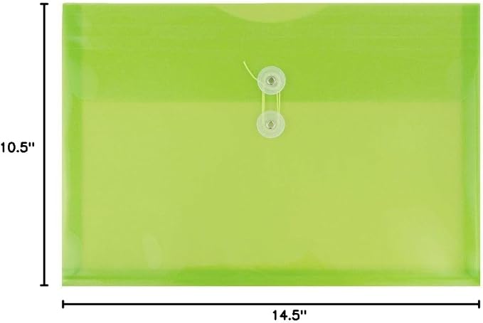 JAM PAPER Plastic Envelopes with Button & String Tie Closure - Legal Booklet - 9 3/4 x 14 1/2 - Lime Green - 3/Pack