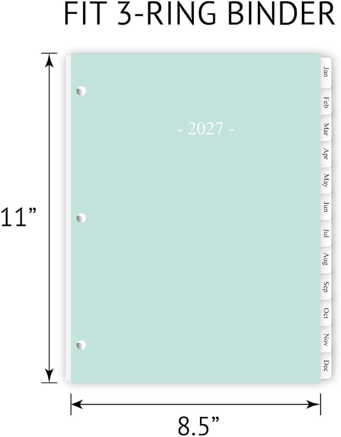 newestor 2027 Weekly Planner Refills for 3-Ring Binder with Monthly Tabs, Two Pages Per Week, 8-1/2" x 11", Folio Size 5 / Monarch