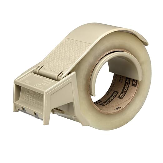 3M Scotch H122 Industrial Packing Tape Dispenser with Built-In Brake for 2" Tape – Lightweight and Compact for Commercial Packaging, Shipping, Moving, Carton and Box Sealing, Gray