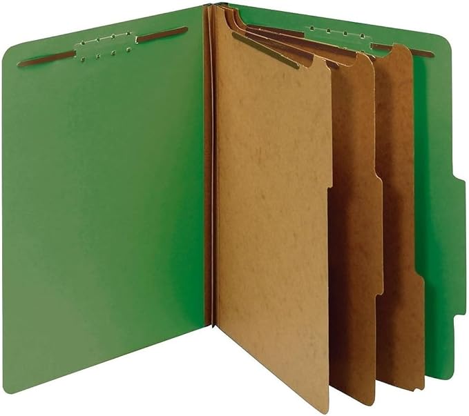 Pendaflex Classification Folders, Standard, 3 Dividers, Embedded Fasteners, 2/5 Cut Tab, Dark Green, Letter, 10/BX (24097)