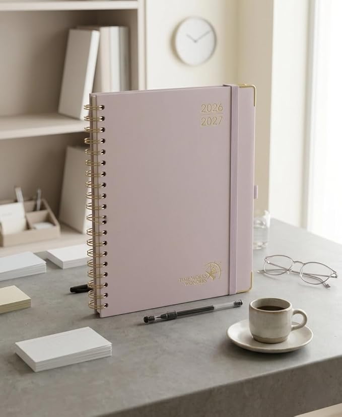 POPRUN 2026-2027 Academic Year Weekly and Monthly Planner Calendar,Jul 2026 - Jun 2027,10" x 8", Daily Agenda Book & Appointment Book with Hourly Schedule, Tabs, Hardcover, School and Office Supplies - Light Pink