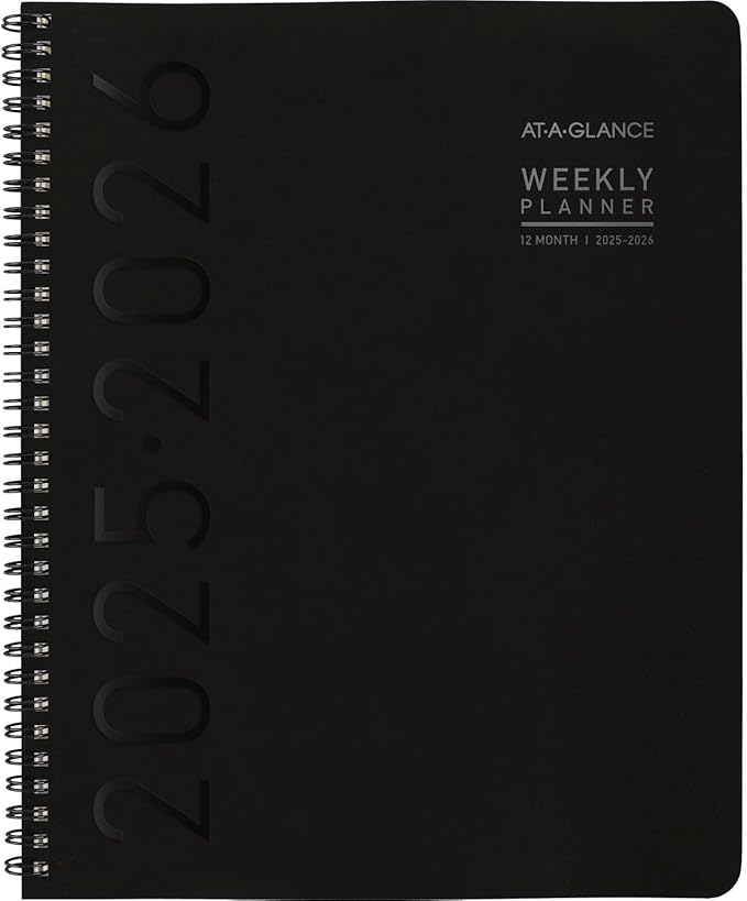 AT-A-GLANCE Planner 2025-2026 Academic, Weekly & Monthly, 8-1/4" x 11", Large, Monthly Tabs, Flexible Cover, Contemporary Lite, Black (7057XL05)