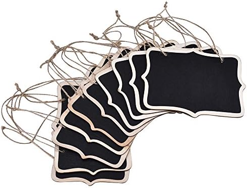 EBOOT 10 Pcs Mini Chalkboard Sign Reusable Wood Chalkboards with Hanging String Erasable Double Sided Small Hanging Blackboard for Message Board Sigs Price Labels Party Buffet Plant Food Name Tag