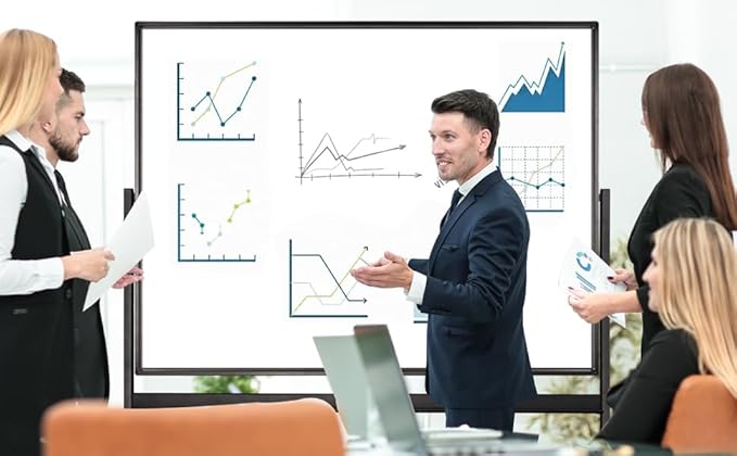 48" × 32" Double Sided Mobile Whiteboard, Dry Erase Board on Wheels with Rolling Stand, 360° Rotating & Height Adjustable, 3-Level Adjustment, Black Frame, for Office Classroom Home