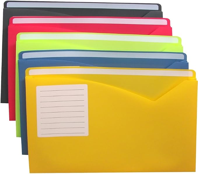 C-Line Write-on Poly File Jackets, Lime Green, Amber Orange, Steel Blue, Pack of 10