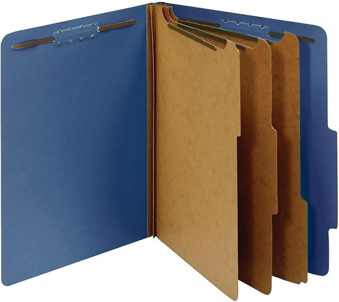 Pendaflex Classification Folders, Standard, 3 Dividers, Embedded Fasteners, 2/5 Cut Tab, Dark Blue, Letter, 10/BX (24096)