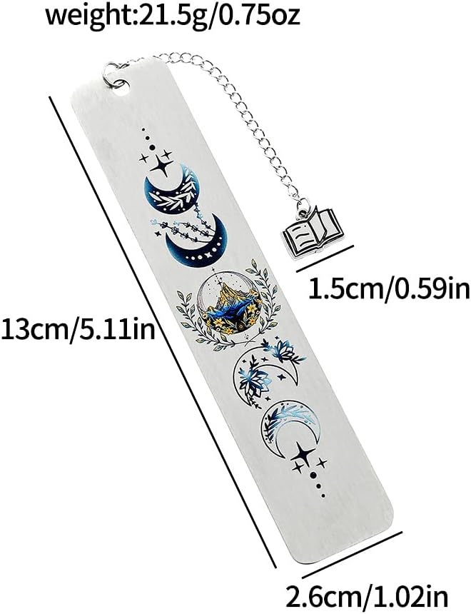 Stainless Steel Acotar Bookmark with Tassel, Acotar Inspirational Creative Moon Mountains Text Book Marks for Reading Women Men Collection, Books Accessories (Silver 1 Side Style 1)