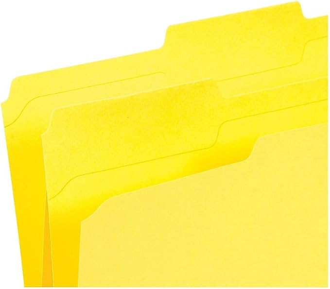Staples Reinforced Colored File Folders, Letter Size, 3‑Tab Design, Yellow, Heavy‑Duty Construction, 100/Box