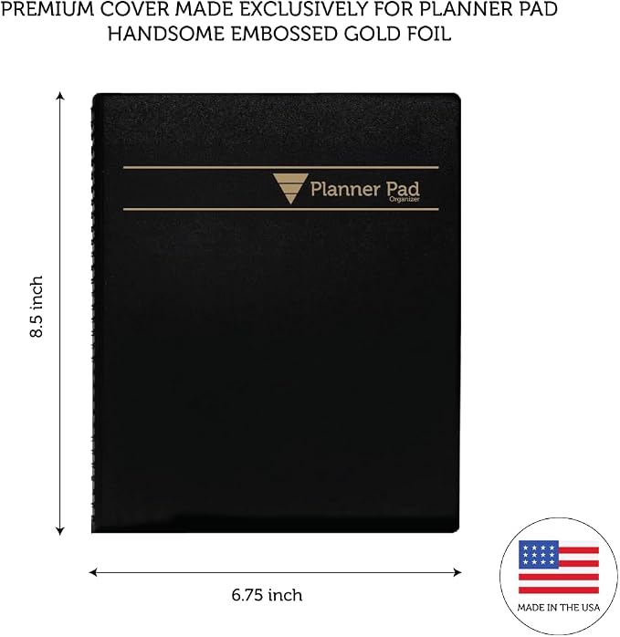 Planner Pad Spiral Bound 3-Tier Funnel Down 12 Month Organizer, October 2025 – September 2026, Black Cover/Black Ink, 6 3/4" x 8 1/2"