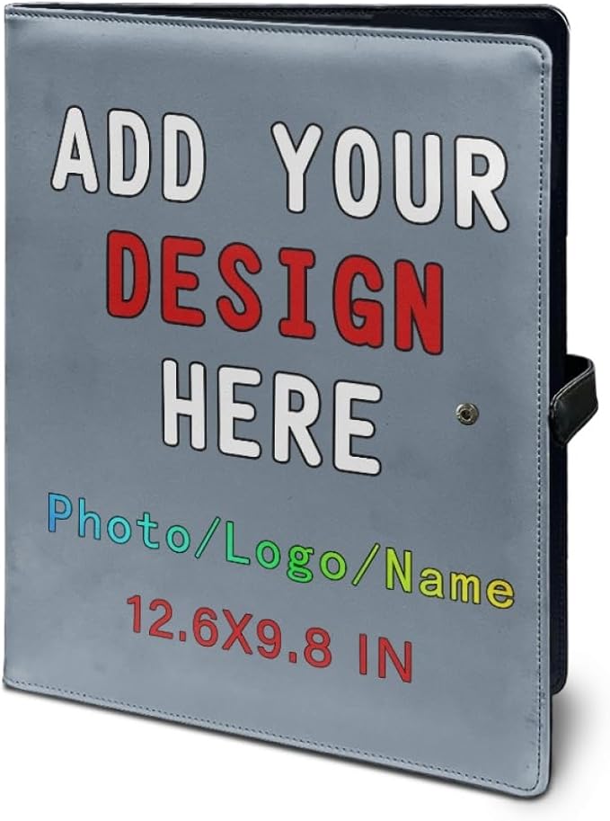 Professional Padfolio with Clipboard, Business Resume Portfolio Folder, Leather Notepad Portfolio Organizer with Logo Text Picture, SlateGray